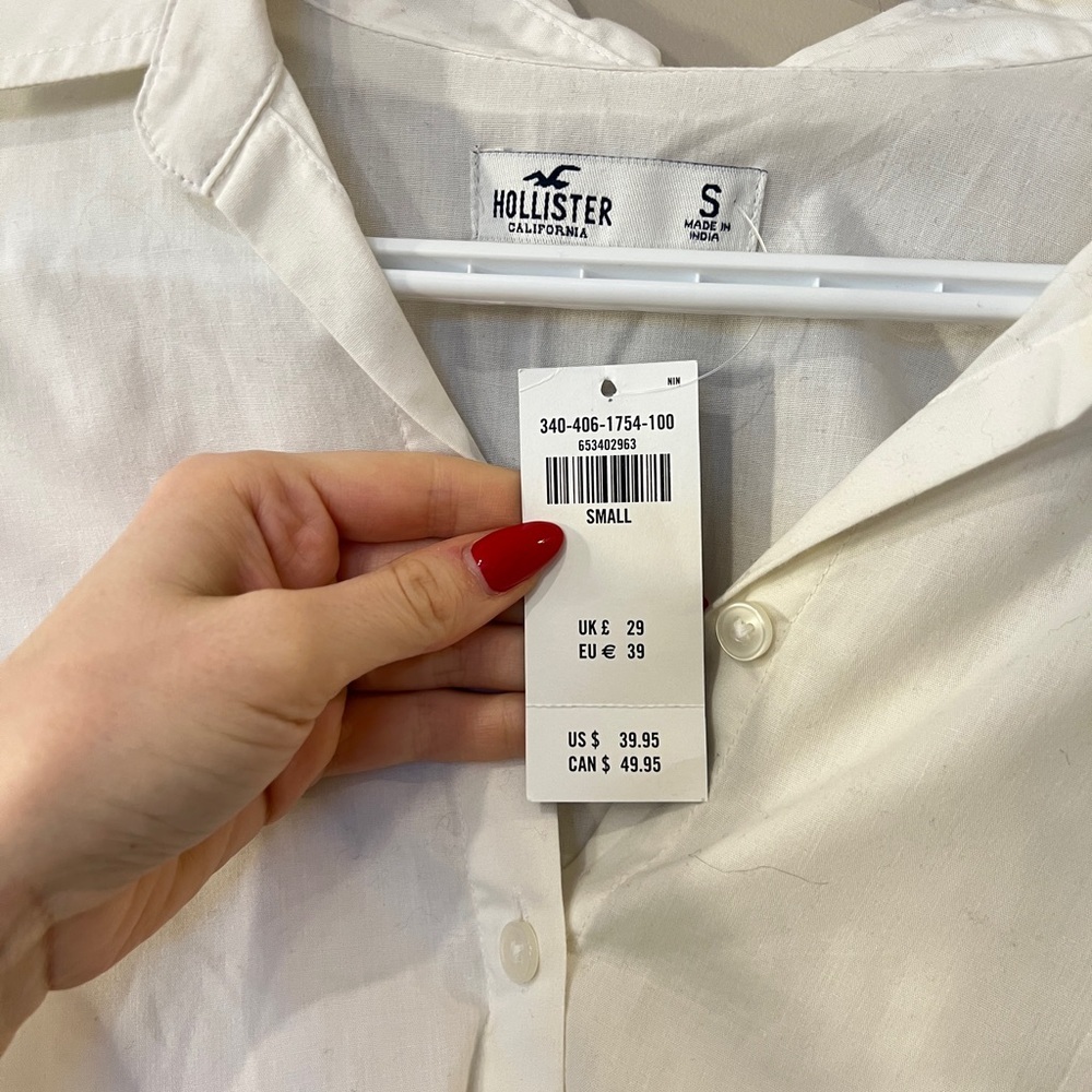 Hollister White Cropped Button-Up Blouse - Picture 3 of 3